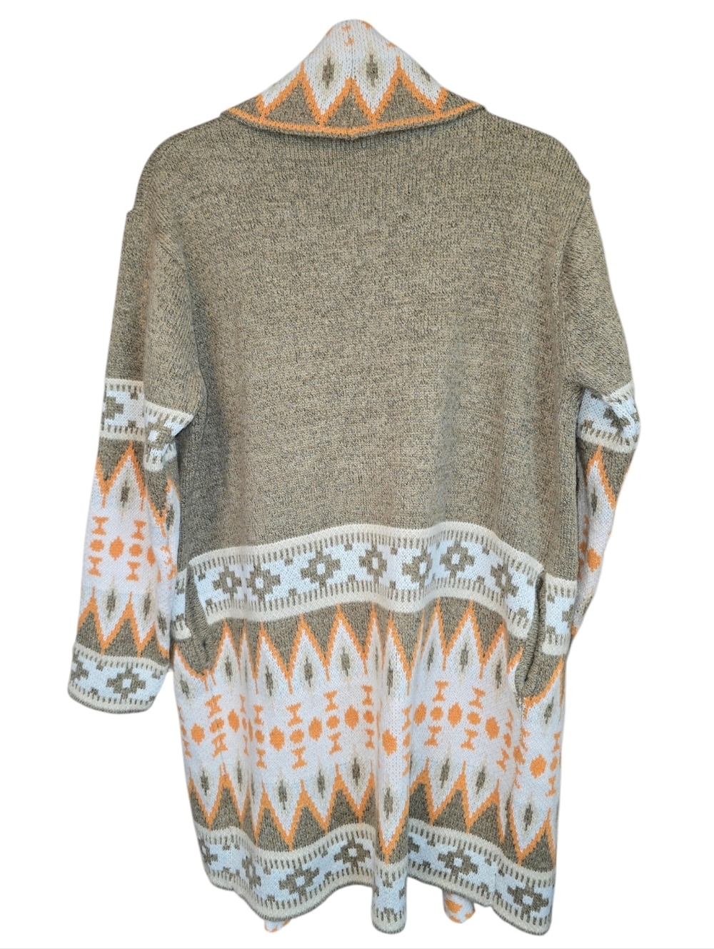BiBi Aztec Tribal Open Front Cardigan Duster Boho Southwest Orange Taupe Size Sm - Picture 6 of 14